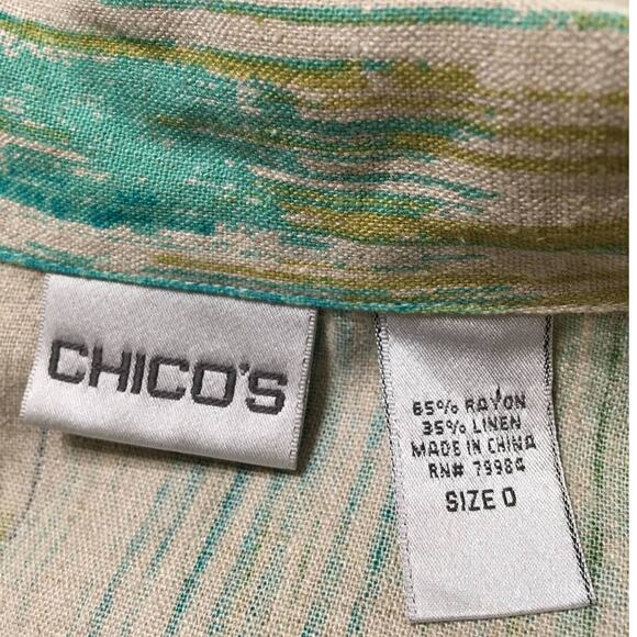 Vintage Chico's Size 0 (S) Rayon & Linen Crop Jacket Long Sleeves & Brass Button - Picture 3 of 5